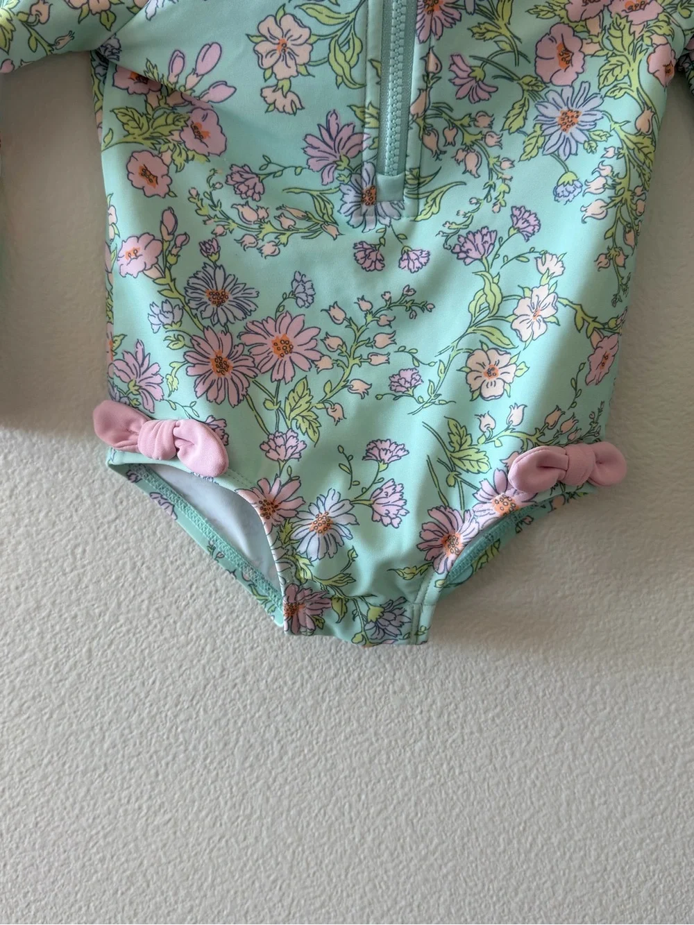 OshKosh B'gosh Mint and Pink Floral Long-Sleeve One-Piece Rashguard